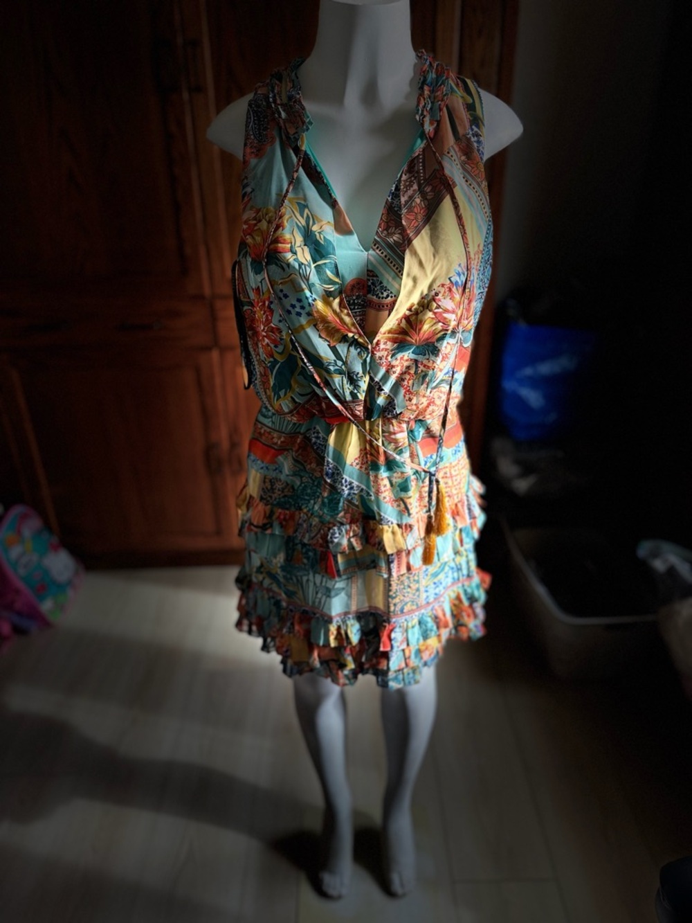 Laundry By Shelli Segal Teal Dress with Floral Trim